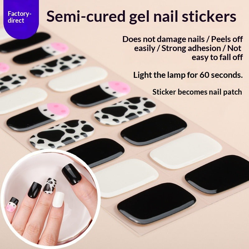 Semi-Cured Gel Nail Strips Floral Star Heart Cow-Print Mix Design (MOQ=3)