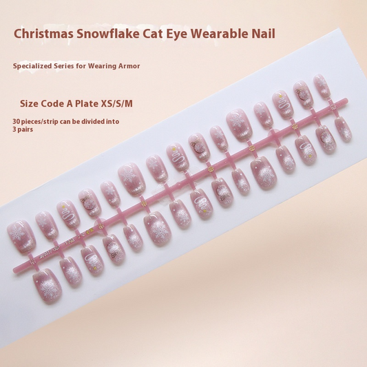 Nail Tips  prefabricated nail Christmas snowflake atmosphere cat eye girl fashion versatile autumn and winter manicure removable 30 pieces｜365nails