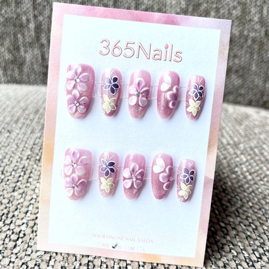 365nails: "Pastel Garden" – 3D Floral Handmade Short Almond Nails