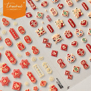 Auspicious Chinese New Year Nail Stickers – 5D Embossed Festive Set