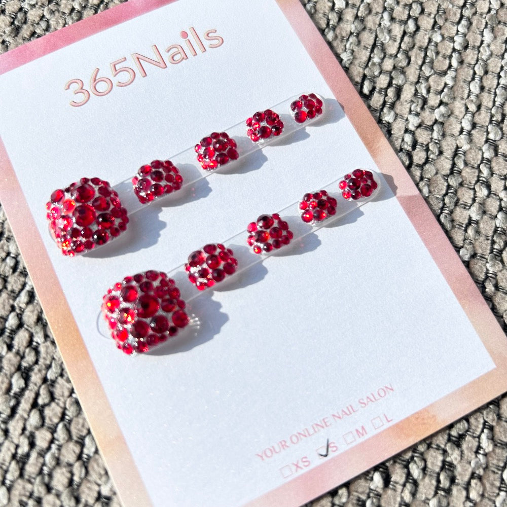 365nails: "ruby red rhinestone" – handmade press-on toenails / pedicure