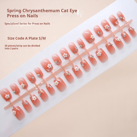 Nail Tips  prefabricated nail pop champagne French gradual change white daisies  ins wind removable manicure 30 pieces｜365nails