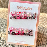 365nails: "Pink Black Y2K Cross" – Handmade Short Trapezoid Press-On Nails