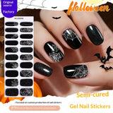 Semi-Cured Gel Nail Strips Halloween Glow Gothic Spiderweb Ghost Design (MOQ=3)