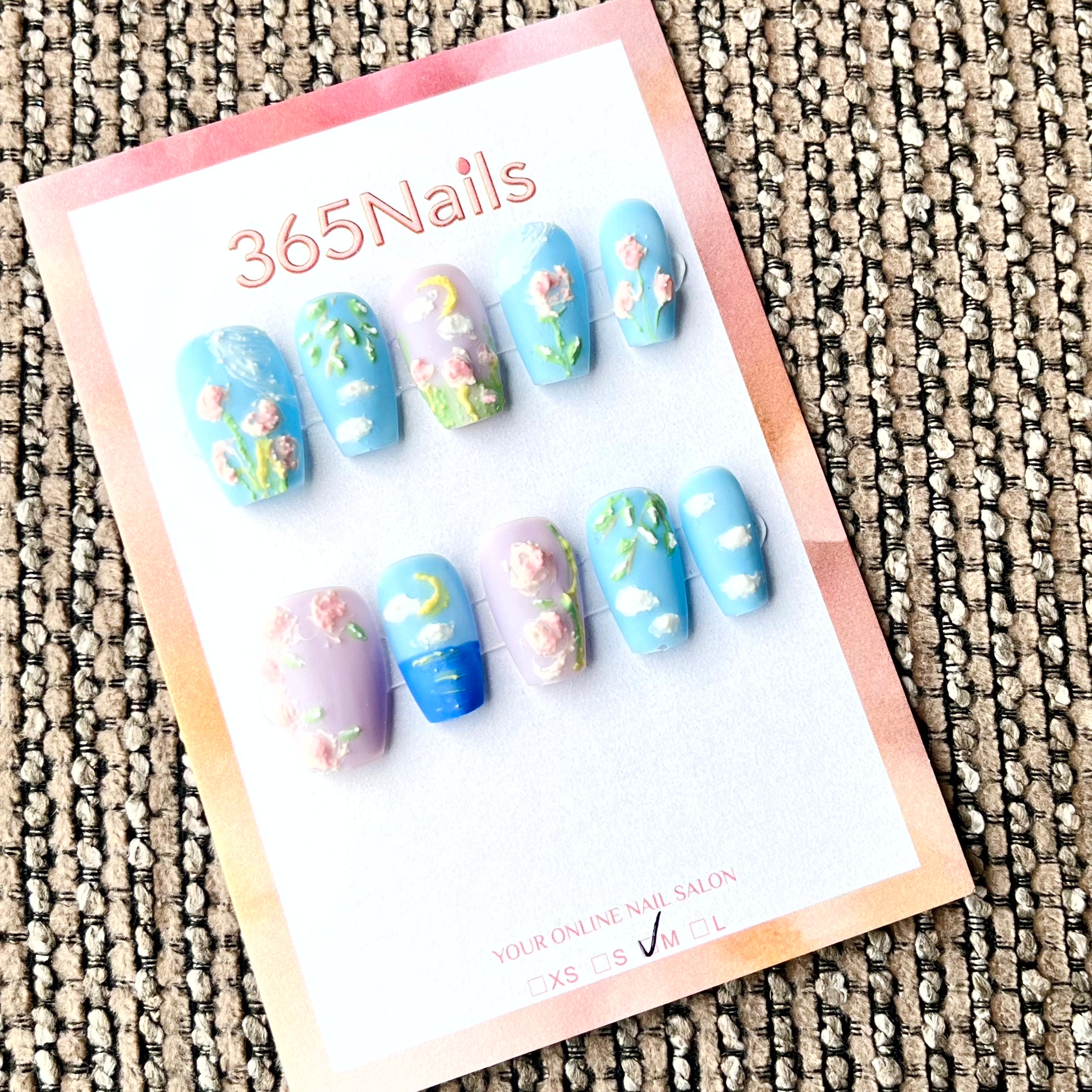 365nails: "Midsummer Bloom" – Unhas Quadradas Curtas 3D Florais Artesanais
