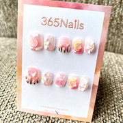 365nails: 별의 꽃 – 3D 꽃 & 참 장식 수제 아몬드형 네일