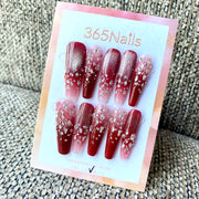 365nails: "緋紅寶石浪漫" – 漸層水鑽手工製棺材形甲片