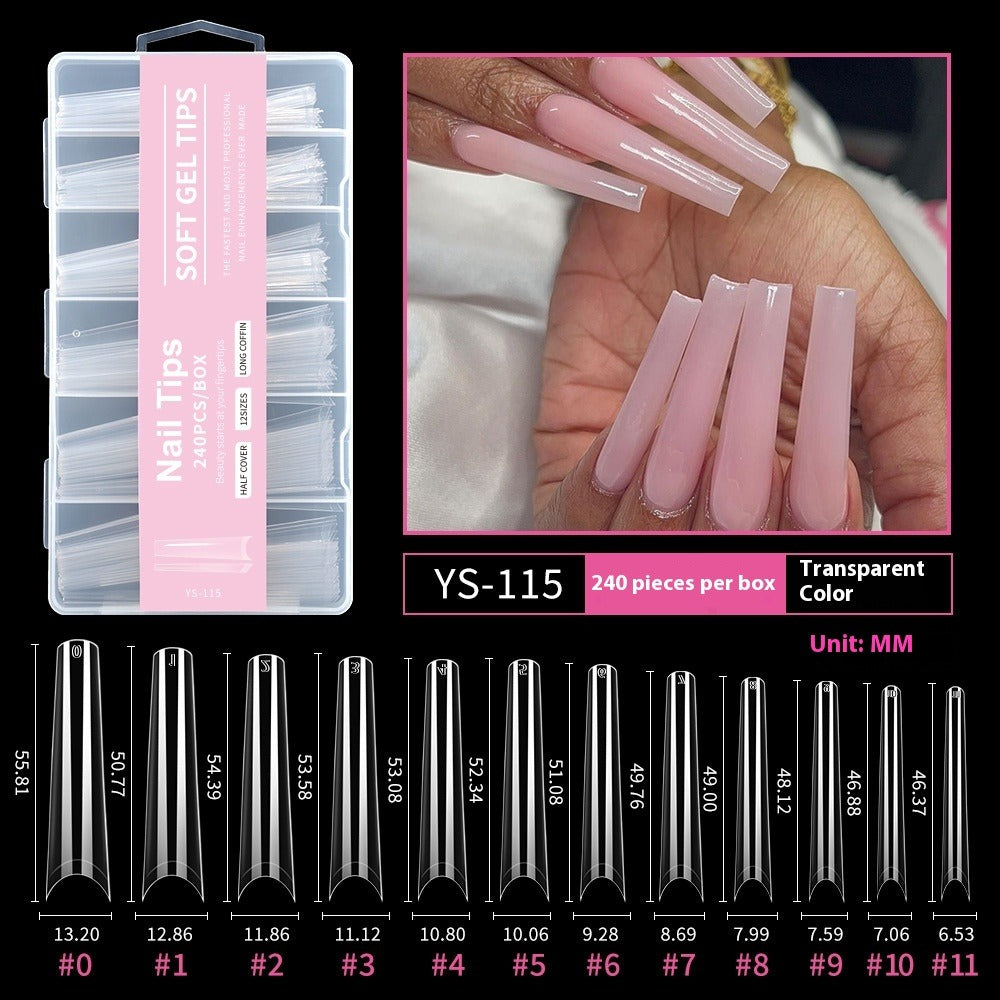 Nail Tips semi-full sticker, light sticker, extended water pipe nail 240 pieces XXXL thin dog transparent manicure patch fake nail