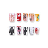 Punk Stars x Metallic Silver Jewelry Red and Yellow Color Blocking Press On Nail