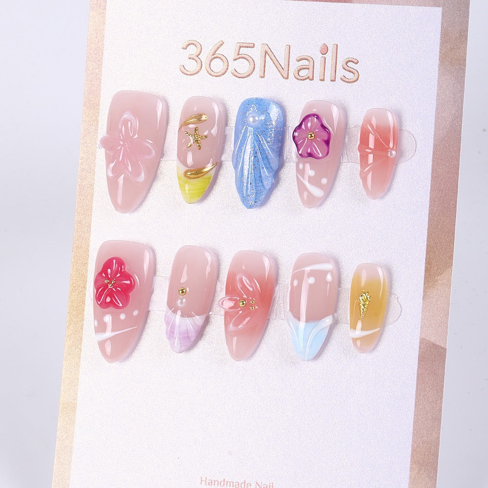 365nails 裸粉色島嶼花卉漸層穿戴甲