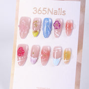 365nails 裸粉色島嶼花卉漸層穿戴甲
