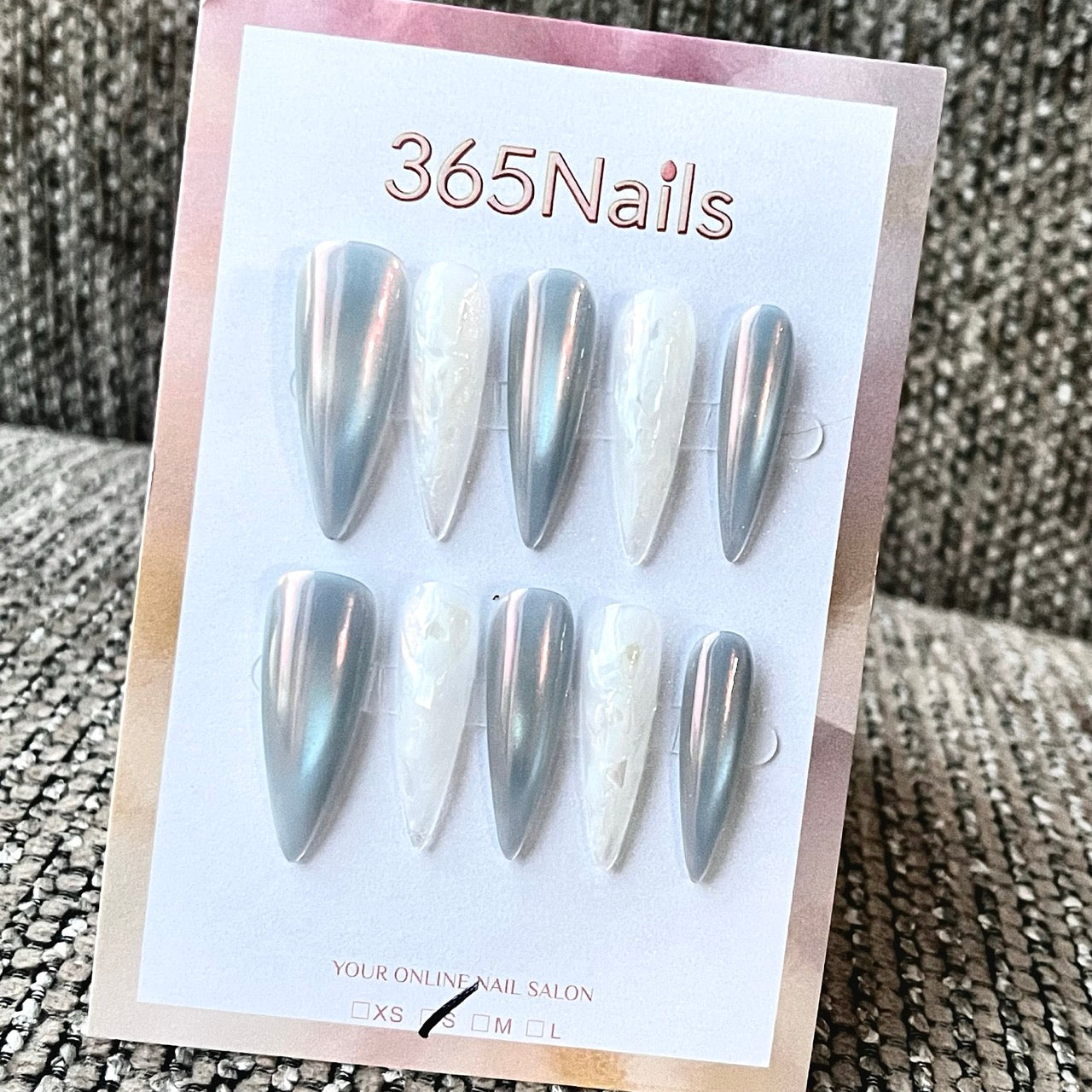 Iridescent Gray and White Stiletto Press-On Nails