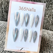 Iridescent Gray and White Stiletto Press-On Nails