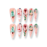 365Nails Nude Santa, Reindeer & Garland Long Almond Set
