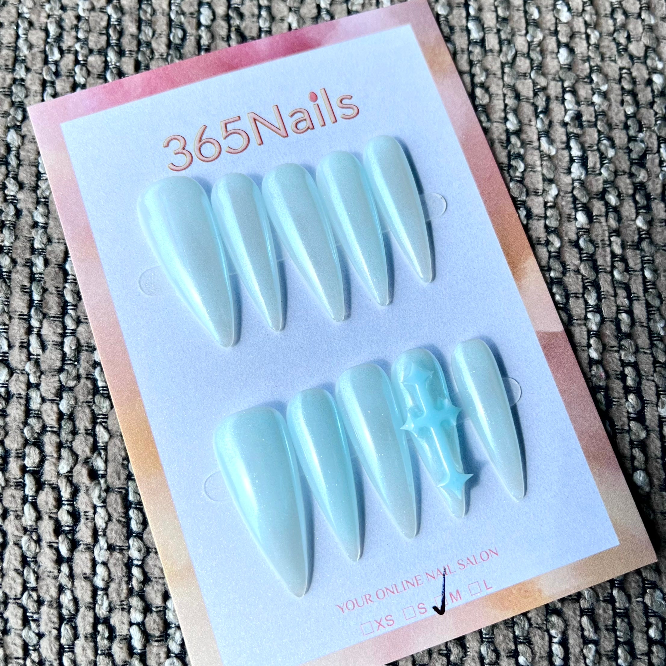 365nails: "Pastel Blue Gothic Cross Stiletto" – Handmade Long Sharp Stiletto Nails