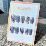 Ethereal Ink: "Lilac Haze" – Dusty Blue Cat Eye & Plum Smoke Marble with Gold Foil Oval Nails