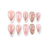 365Nails Nude-Peach French with Gold Framed Buds and Star Rhinestones Press-On Nails