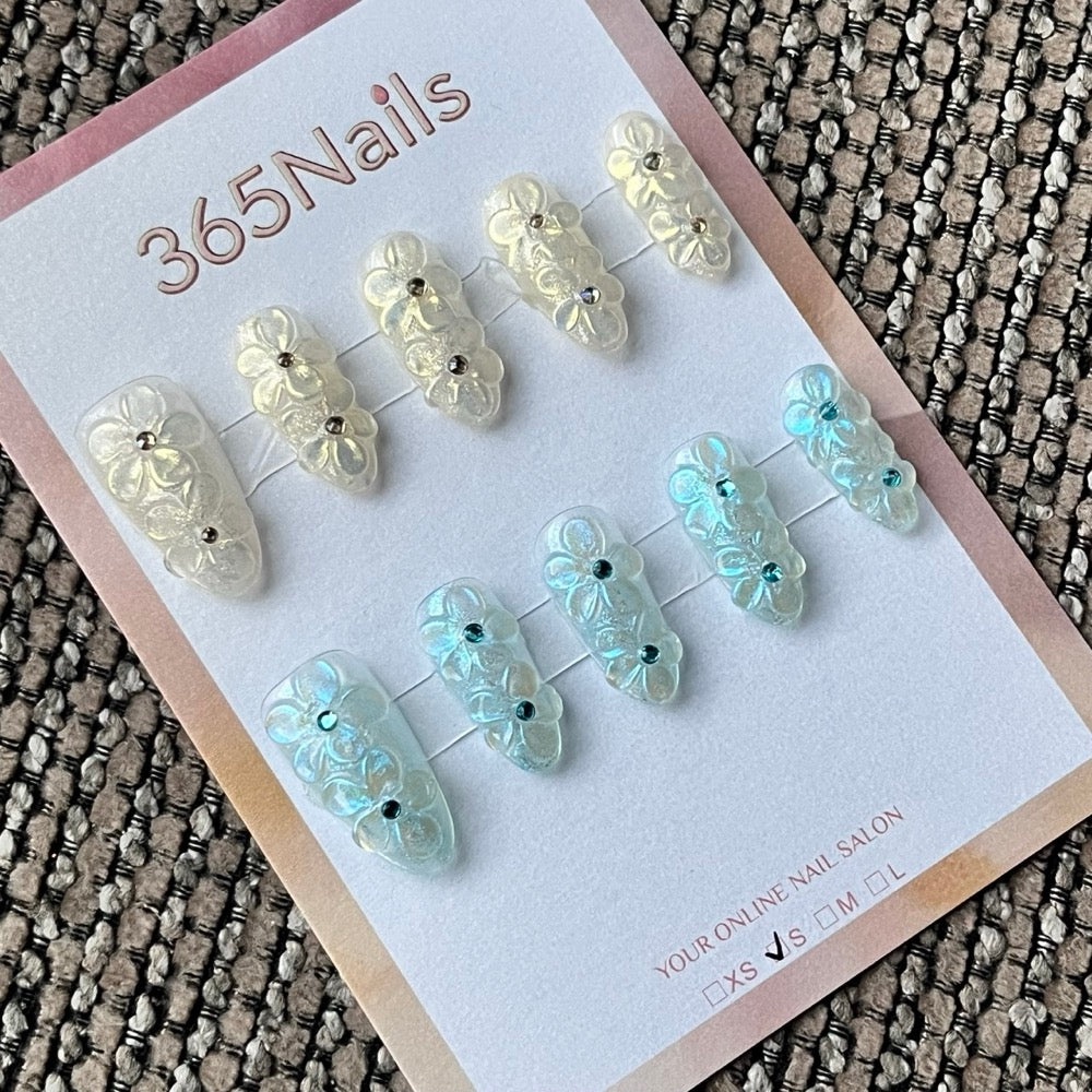 Iridescent 3D Flower Press-On Nails – Image 2