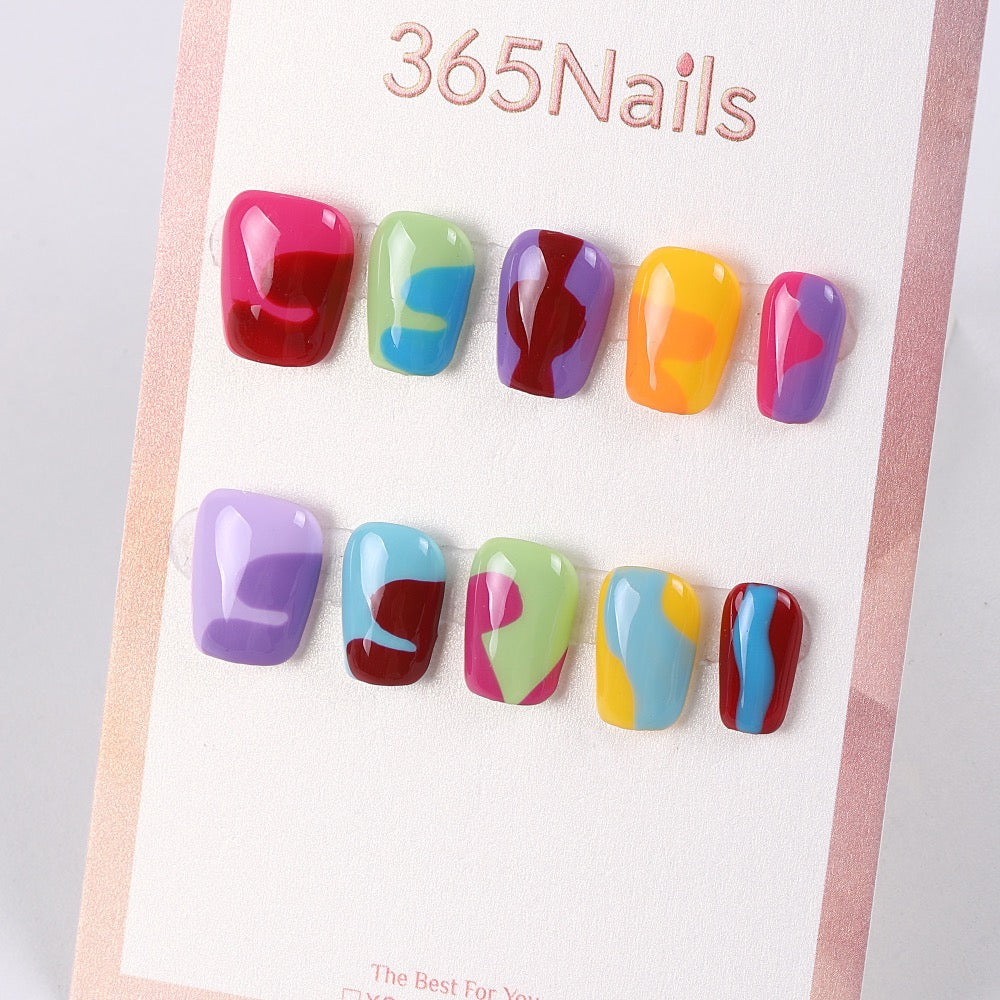 365Nails Color Splash Hand‑Painted Short Square Tips