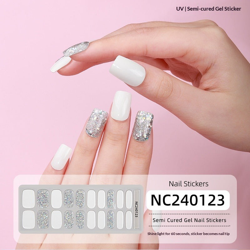 Semi-Cured Gel Nail Strips Sparkle Diagonal Cat Eye Glossy Design (MOQ=3)