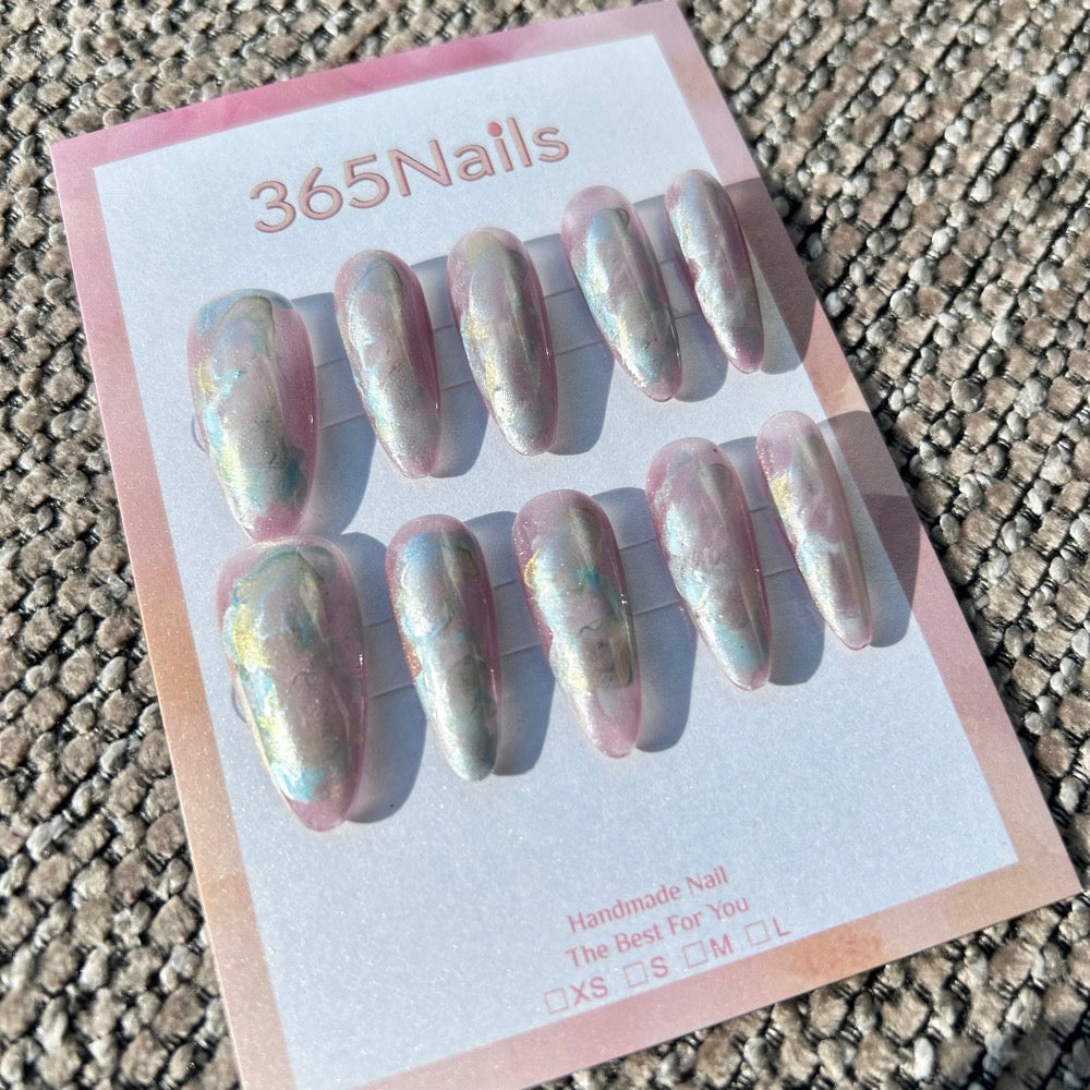 夢幻極光與獨角獸淚粉紫月光鏡面穿戴甲｜手工製暈染系列(moq=30)