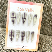 Gothic Purple: "Amethyst Cross" – Long Stiletto Press-on Nails