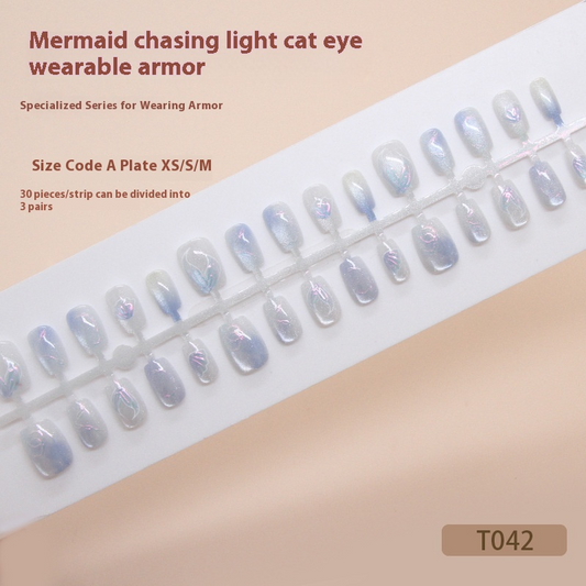Nail Tips  prefabricated nail press on nails fairy gas removable cat eye mermaid ji nail piece short T nail patch ｜365nails