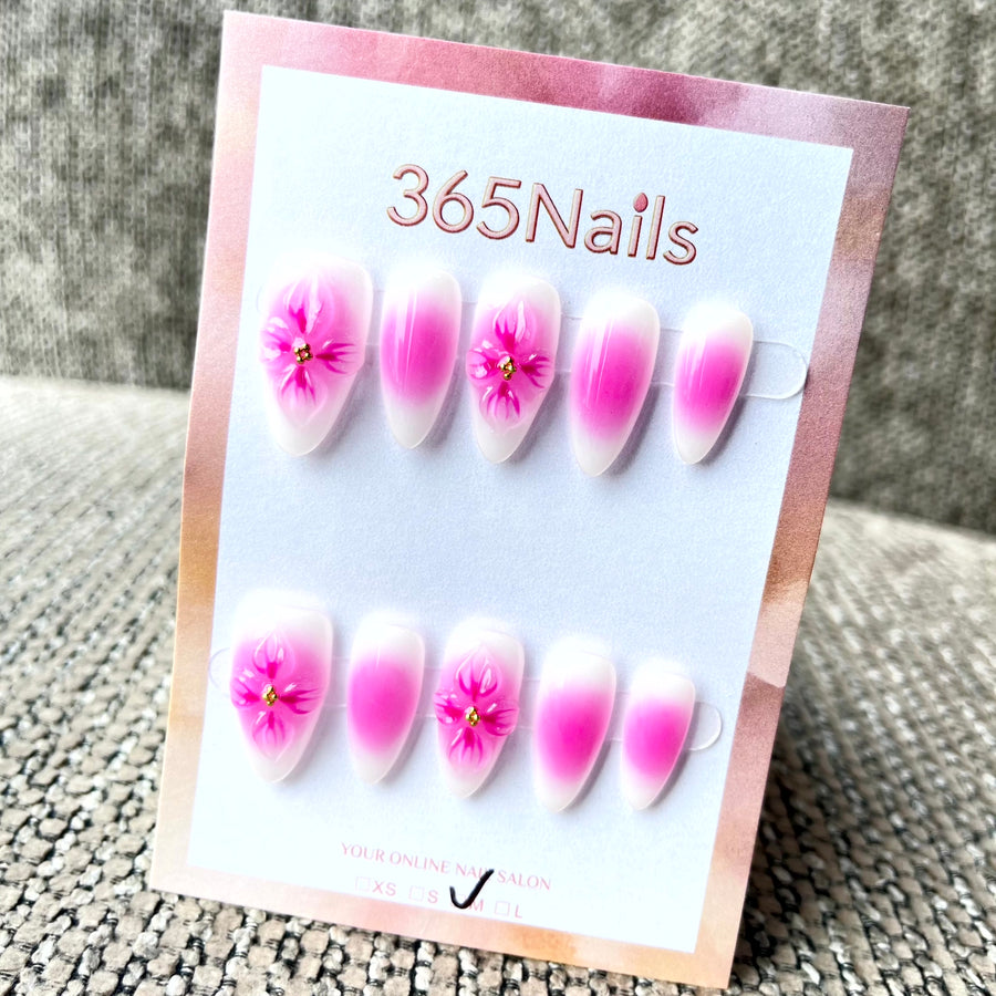 365nails: "Degradê Rosa Blush Sakura" – Unhas Postiças Stiletto Médias Feitas à Mão