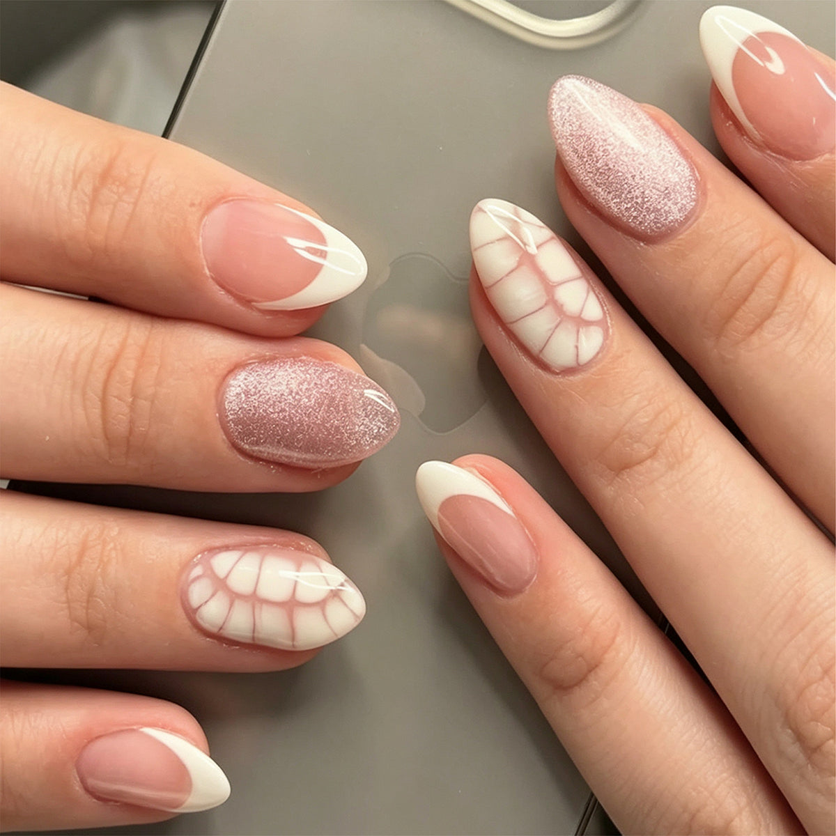 French Animal Print Glossy Brown Almond Short Press On Nails – Design 9