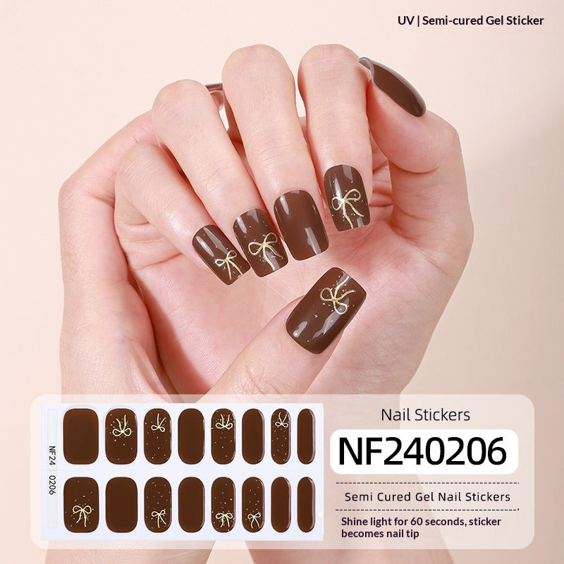 Semi-Cured Gel Nail Strips French Gradient Glitter Bow Glossy Design (MOQ=3)