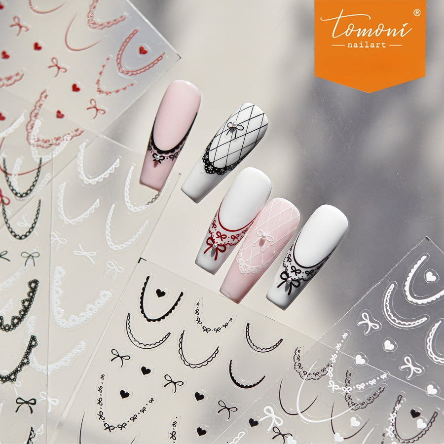 Vintage Lace Bow Heart – Romantic Coquette Nail Art Set