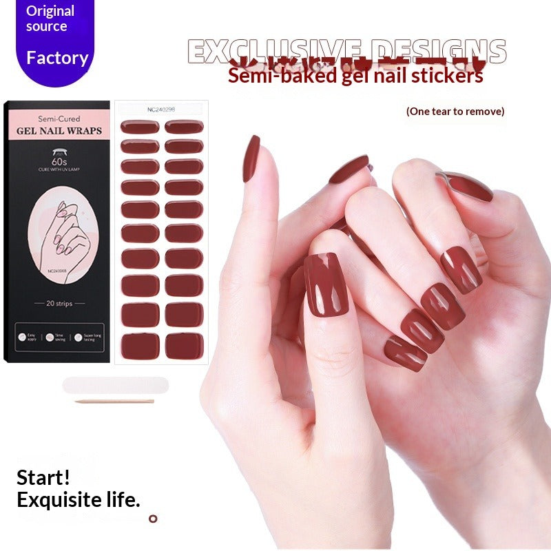 Semi-Cured Gel Nail Strips Pure Color Sheer Glossy Design (MOQ=3)