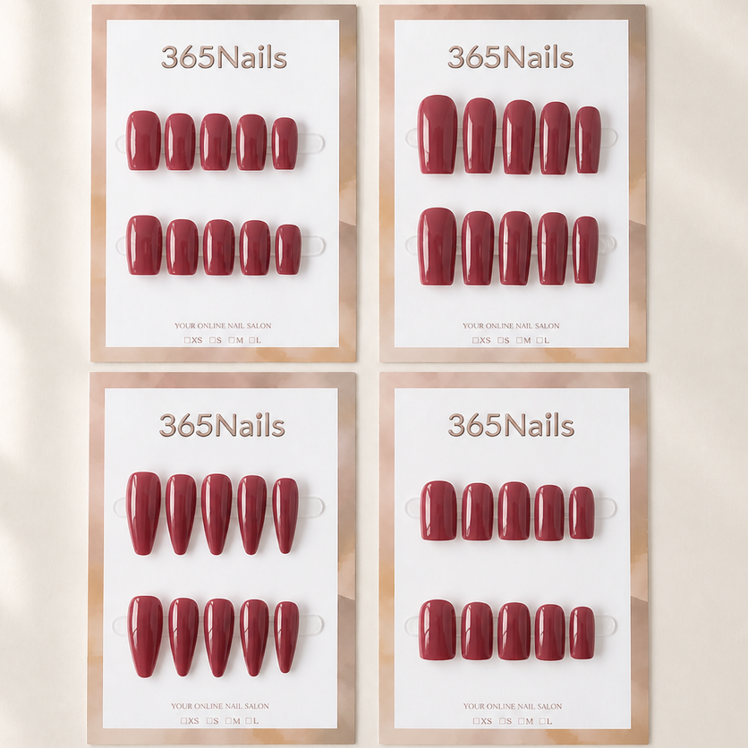 "Classic Cherry Red" – Solid Color Handmade Nails (8 Shapes Available)