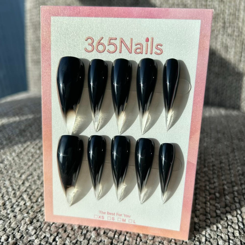 Obsidian Reverse French Dragon Claw Stiletto Deep Black Premium Handmade Dragon Nails