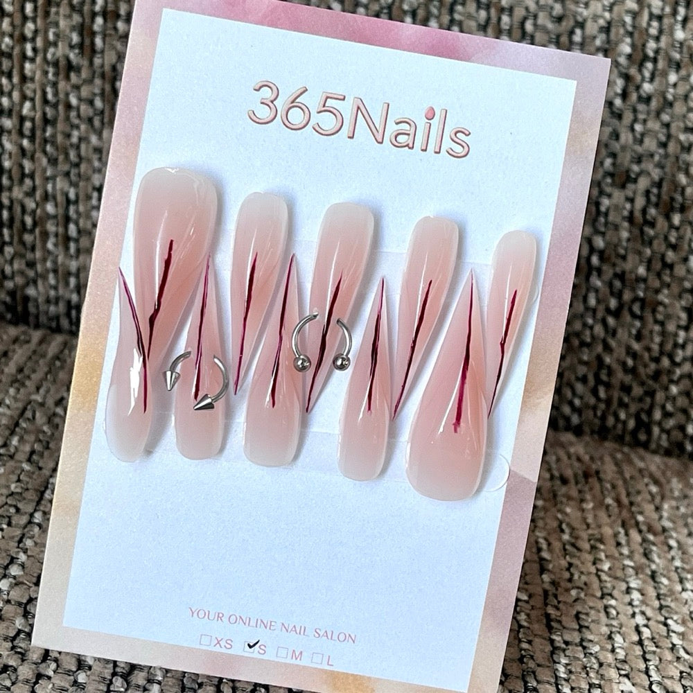 Crimson Wire - Nude Linework Press-On Nails