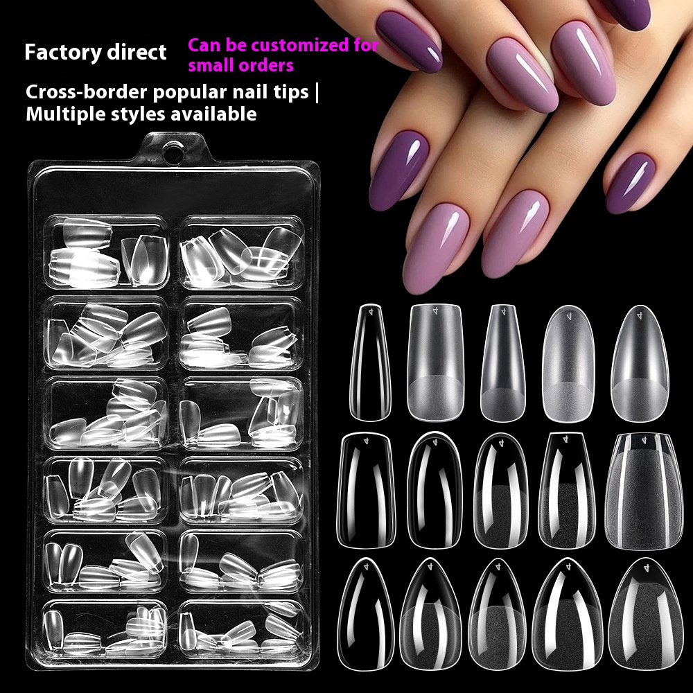 Nail Tips press on nails pads 96 pieces seamless ultra-thin almond fake nail patches removable fully transparent matte extended manicure