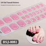 Semi-Cured Gel Nail Strips Toe Nails Pure Color Mismatch Glitter Glossy Set (MOQ=3)