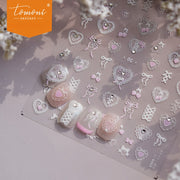 Crystal Diamond Lace Heart Collection: "Elegant Crystal Heart" – 3D Embossed Nail Sticker