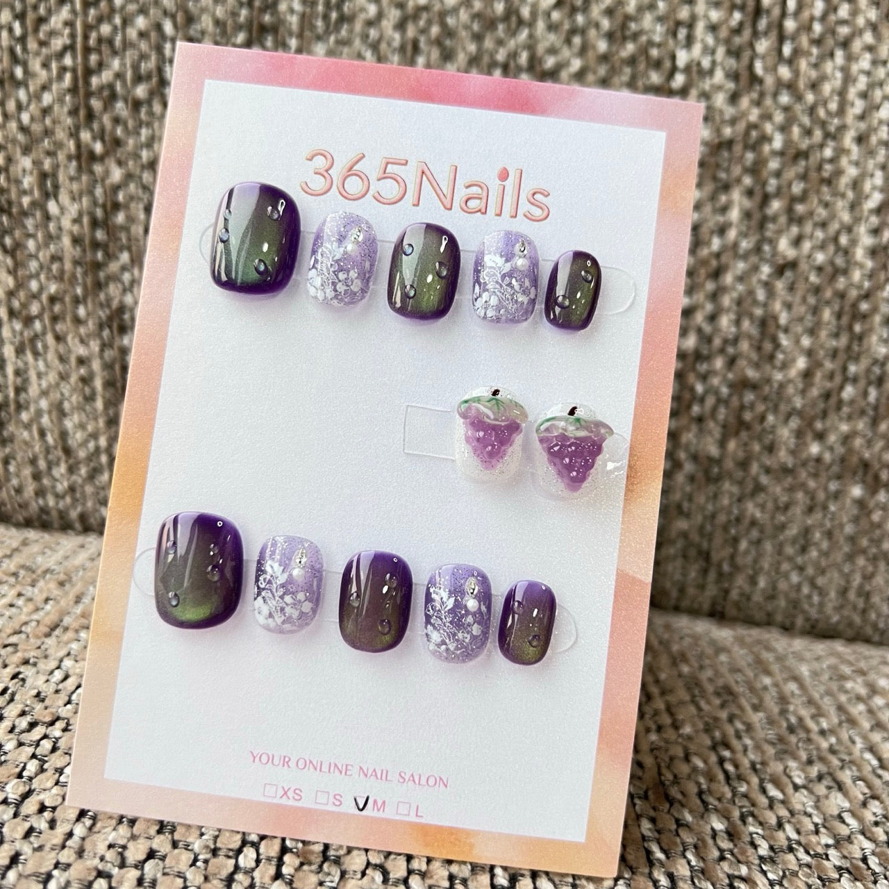 365Nails: "Grape Cat-eye Magic Cube" – handmade press-on nails (Candy Series/Mysterious Cool Sweet Style)