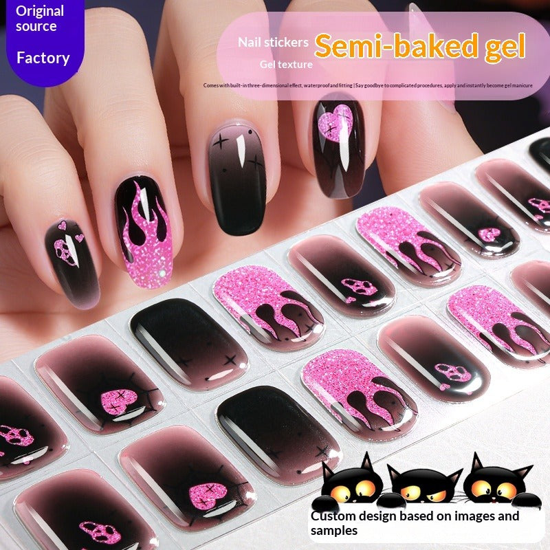 Semi-Cured Gel Nail Strips Halloween Glow Dark Spiderweb Design (MOQ=3)