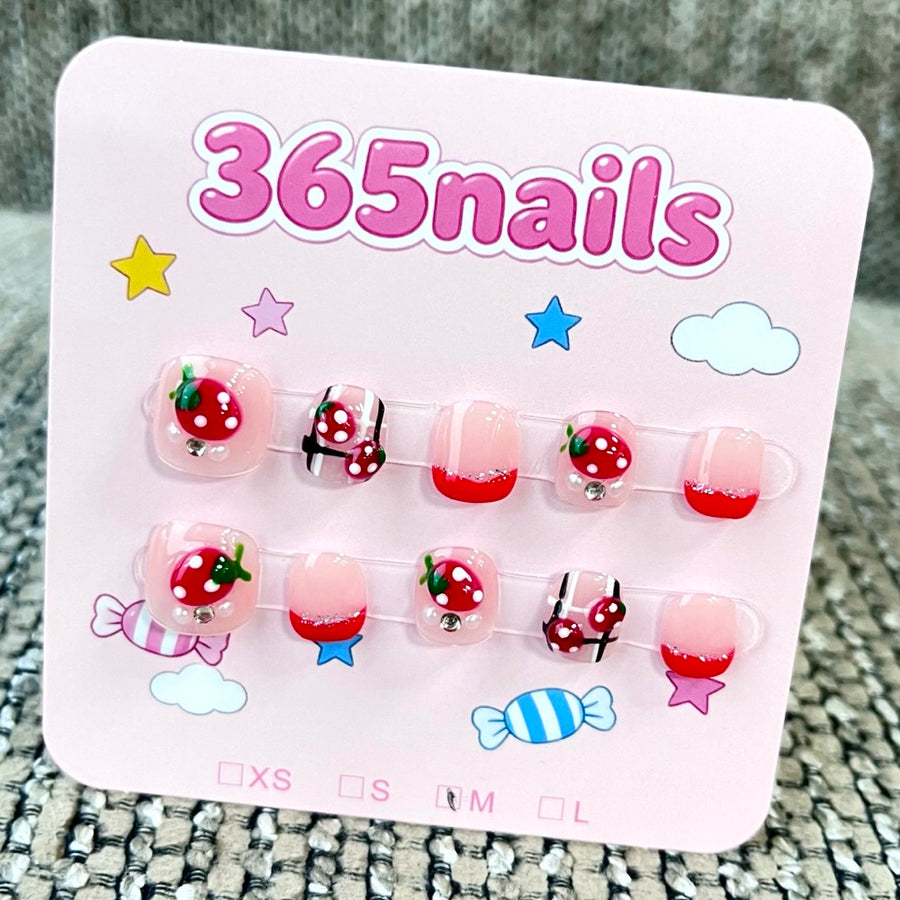 365nails: "Strawberry Sugar" – 3D Fruit Art Handmade Short Square Nails