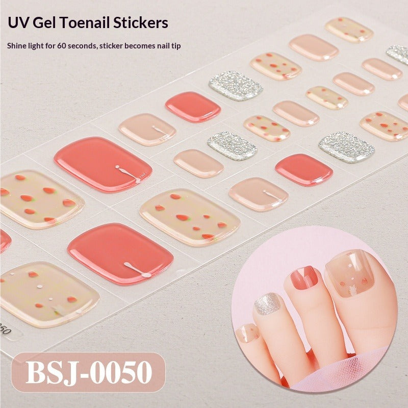 Semi-Cured Gel Nail Strips Gradient French Sheer Glitter Toe Design (MOQ=3)