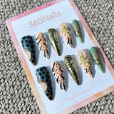 Sculpted Flora: "Tribal Jungle Safari" – 3D Flower & Animal Print with Antique Gold Chrome Stiletto Nails
