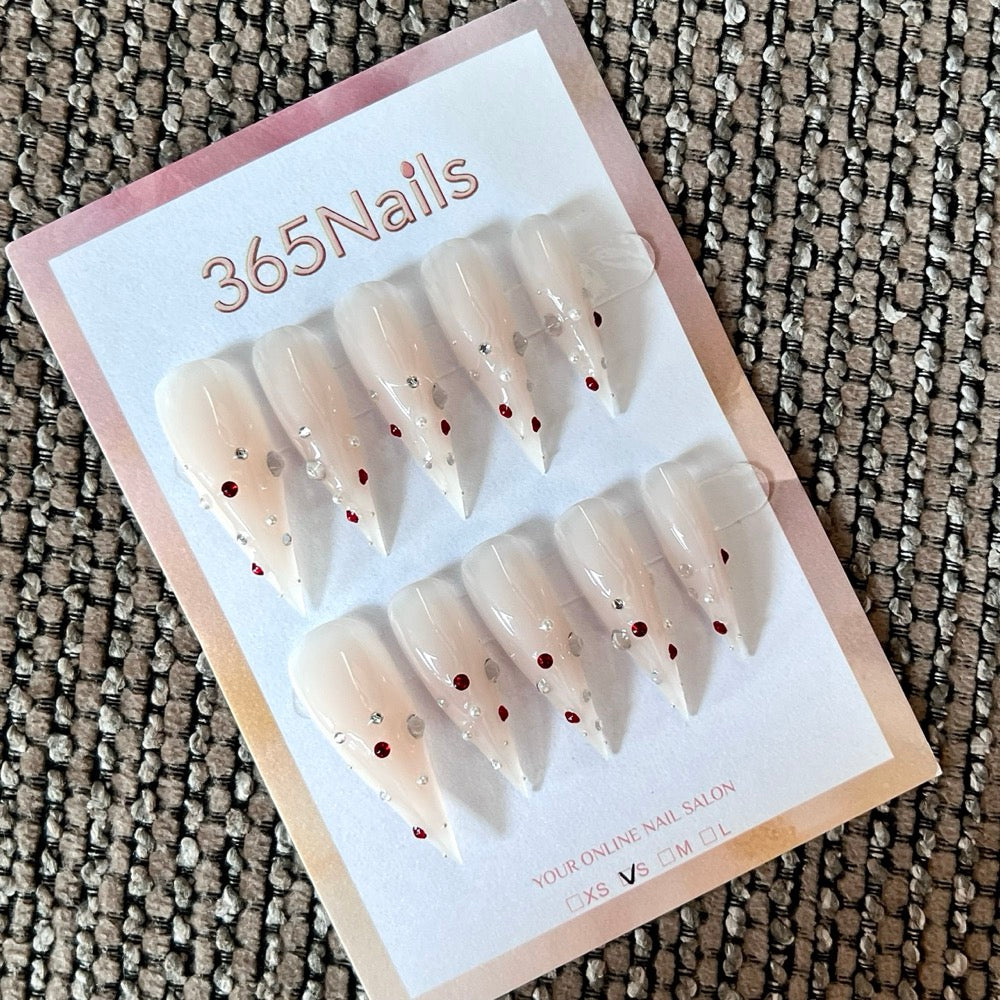 Pearl Speckle - Ivory Dot Pointed Press-On Nails
