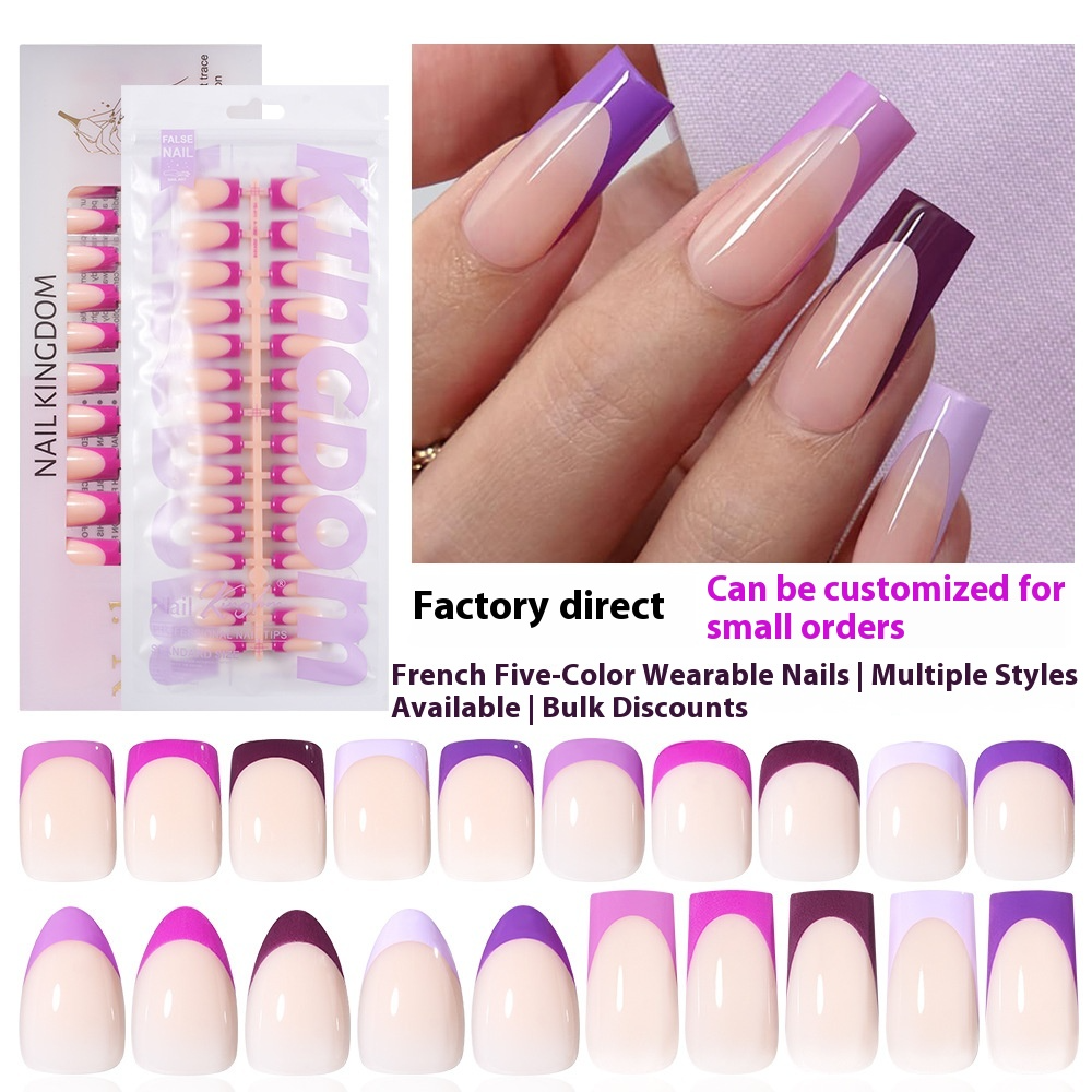 Nail Tips French press on nails, popular in Europe and the United States, five-color seamless 150 pieces, boxed removable nail prefabricated patch nail art piece