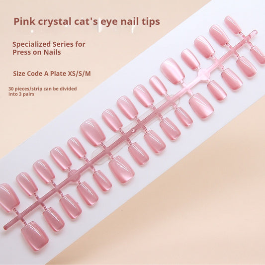 Nail Tips  prefabricated nail press on nails Sweet removable cat eye pink crystal nail piece Short T nail patch ｜365nails