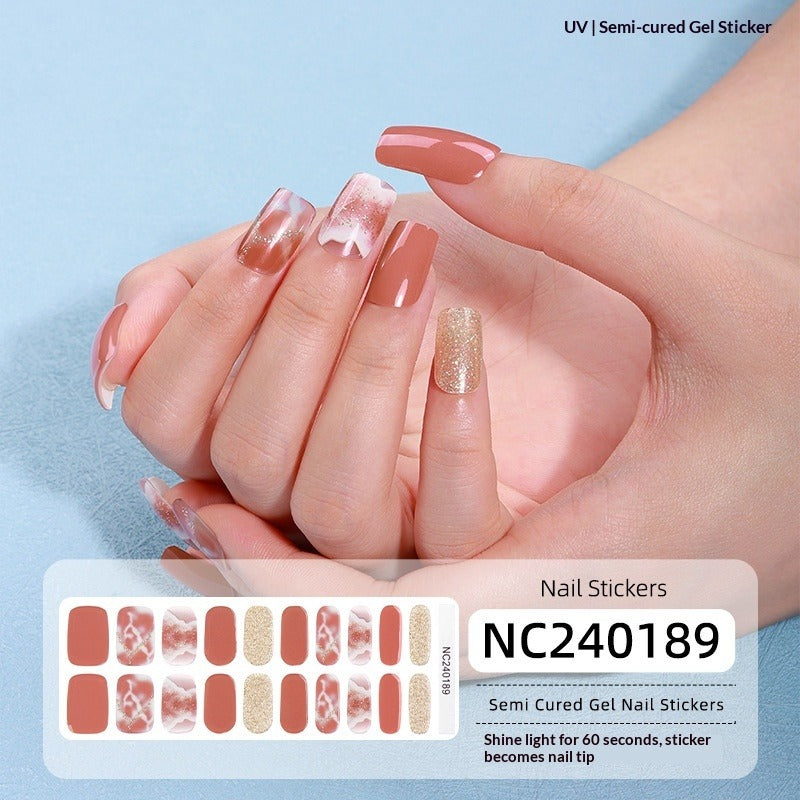 Semi-Cured Gel Nail Strips Foil Laser Gold Shimmer Glossy Set (MOQ=3)