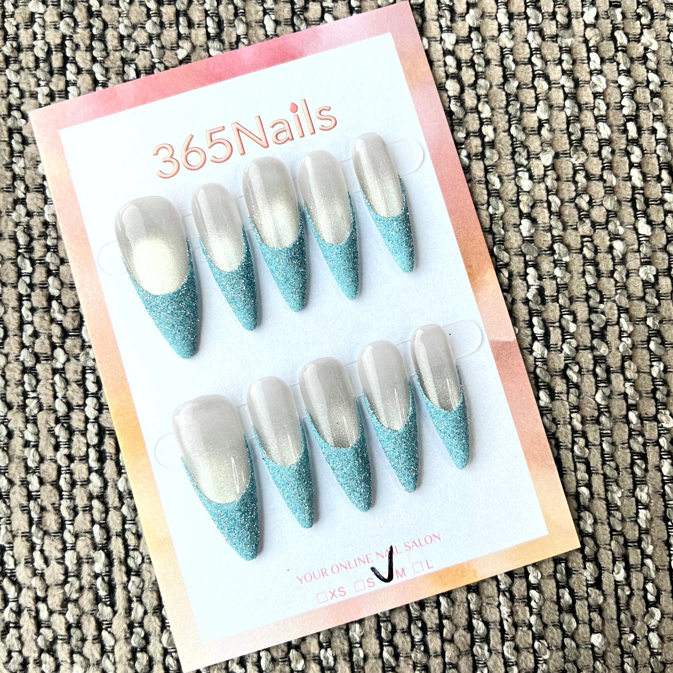 Azure Frost: "Sky Glow" – Long Almond Press-on Nails