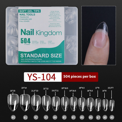 Nail Tips nail piece semi-matte 504 pieces boxed trapezoidal almond fake nail patch transparent and seamless nail art