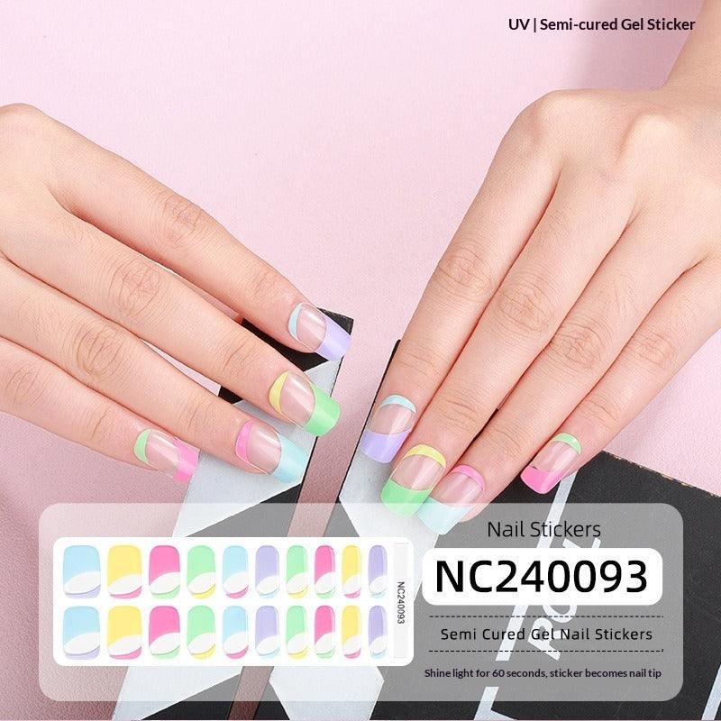 Semi-Cured Gel Nail Strips French Pastel Tips Soft Gradient Glossy Set (MOQ=3)